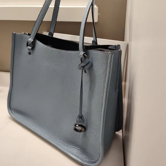🧁GUC Coach Tyler Carryall 28 Medium Blue C2273 Pebble Leather Shoulder Tote Bag - Picture 5 of 16